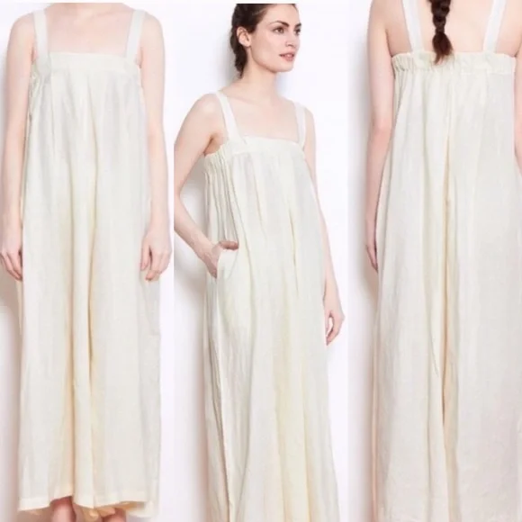 Nwot black crane cream wide leg jumpsuit womens sz.S 100% linen made in USA - Picture 5 of 7